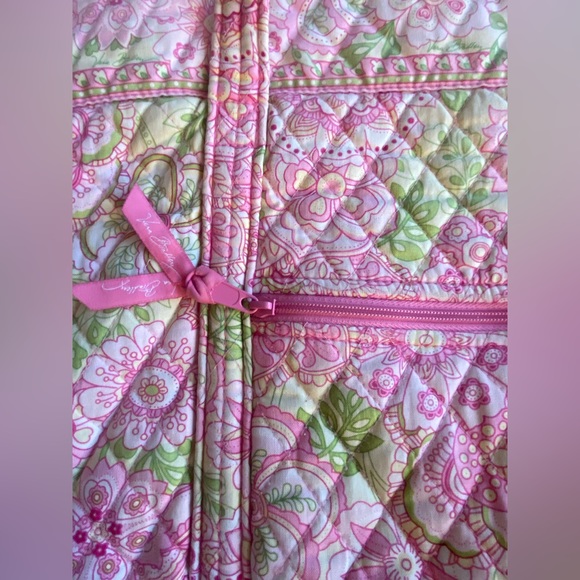 Large Vera Bradley Tote Green & Pink Floral with Green Leopard 🐆 Print - Picture 8 of 13